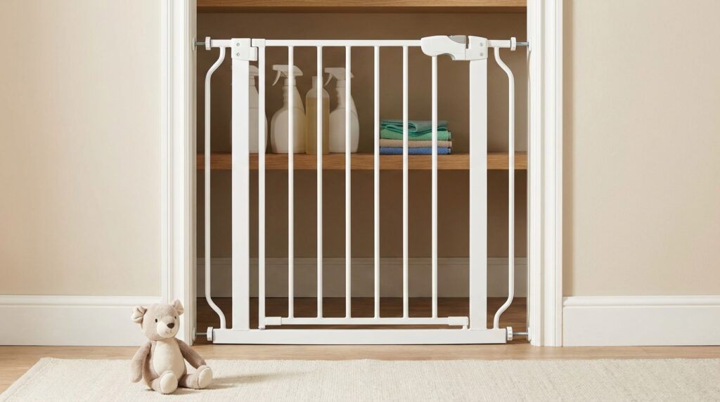 How to Keep Cleaning Supplies Away from Kids and Pets 30 Can I use a baby gate to block off a cleaning storage area?