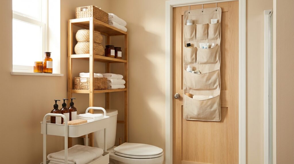 How to Organize a Tiny Bathroom with Almost No Storage 29 How do I organize a bathroom with no cabinets at all?