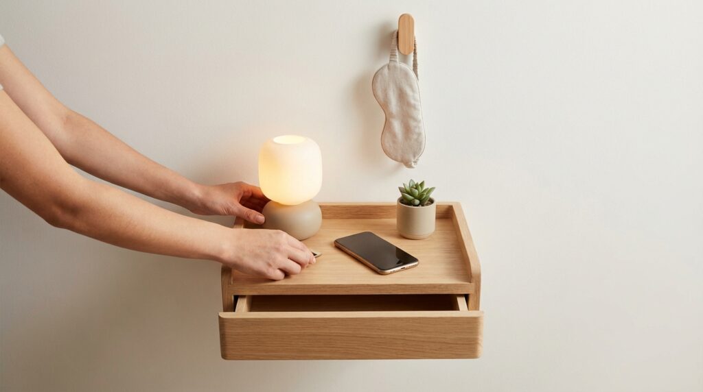 Cozy Bedside Setup Ideas for Nighttime Routines 27 If You Have a Tiny Shelf or Floating Nightstand