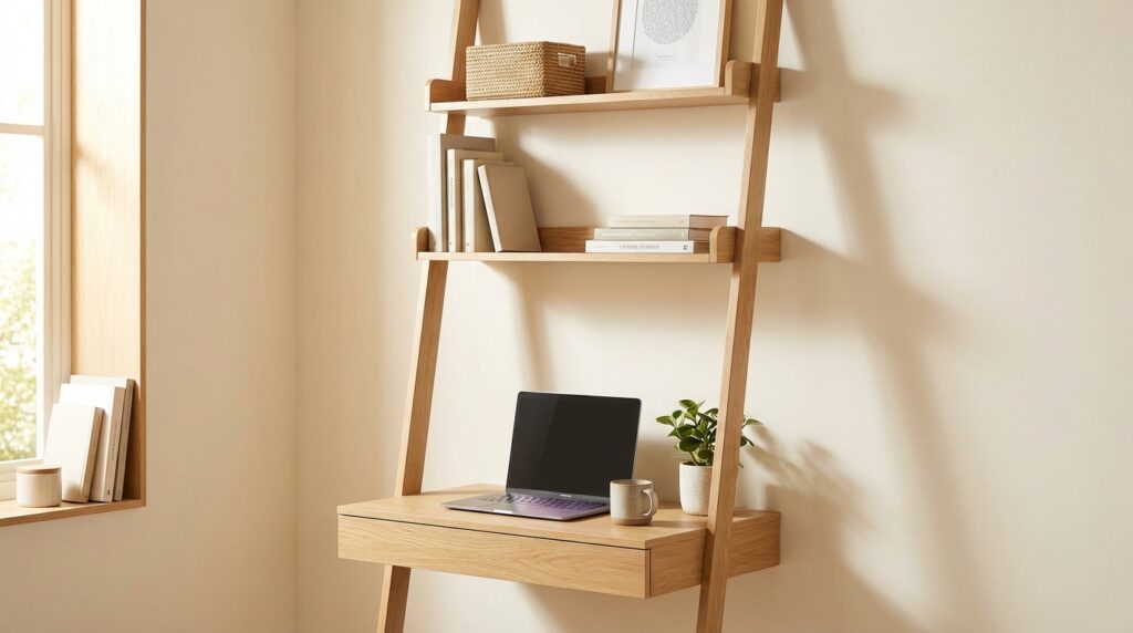 Best Small Desks for Tight Spaces 28 Option: Ladder Desk with Shelving