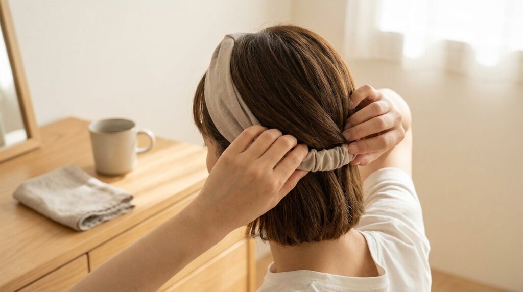 Heatless Hair Ideas for the Gym (No Crease Ponytails) 28 The Headband Tuck